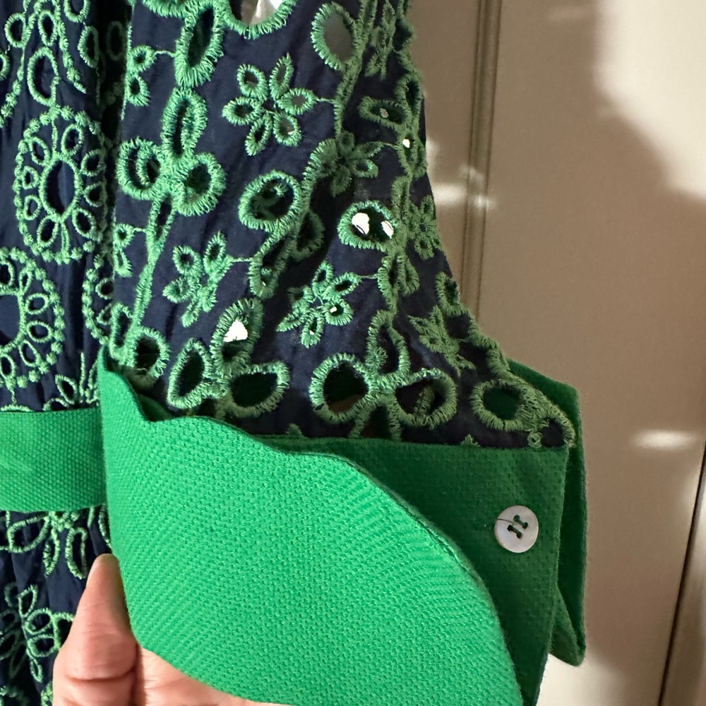 Gretchen Scott Designs Green and Navy Little Bo Peep eyelet midi dress - Picture 6 of 9